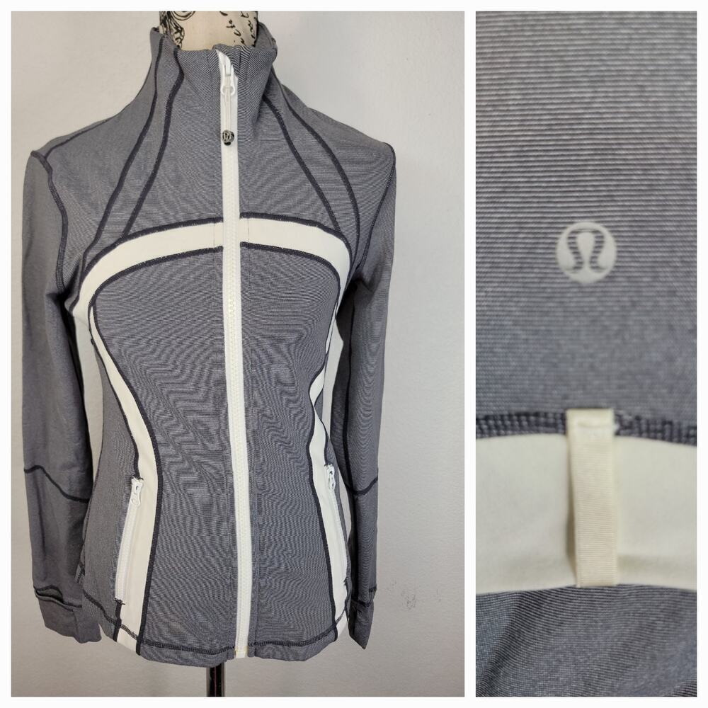 Lululemon Define Jacket Womens 6 Zip Up Thumbholes Mini Stripes Gray Herringbone
